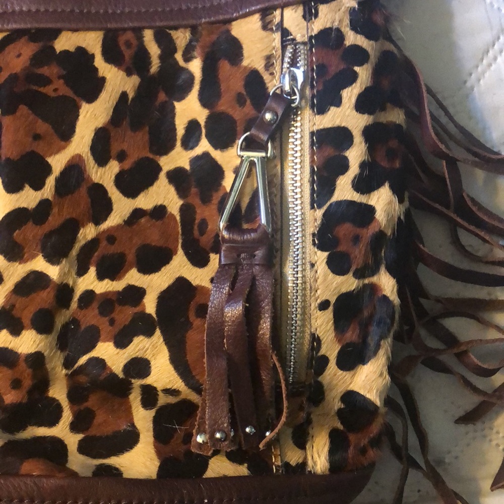 B.Makowsky Leopard Print & Fringe Bag Euc - image 3